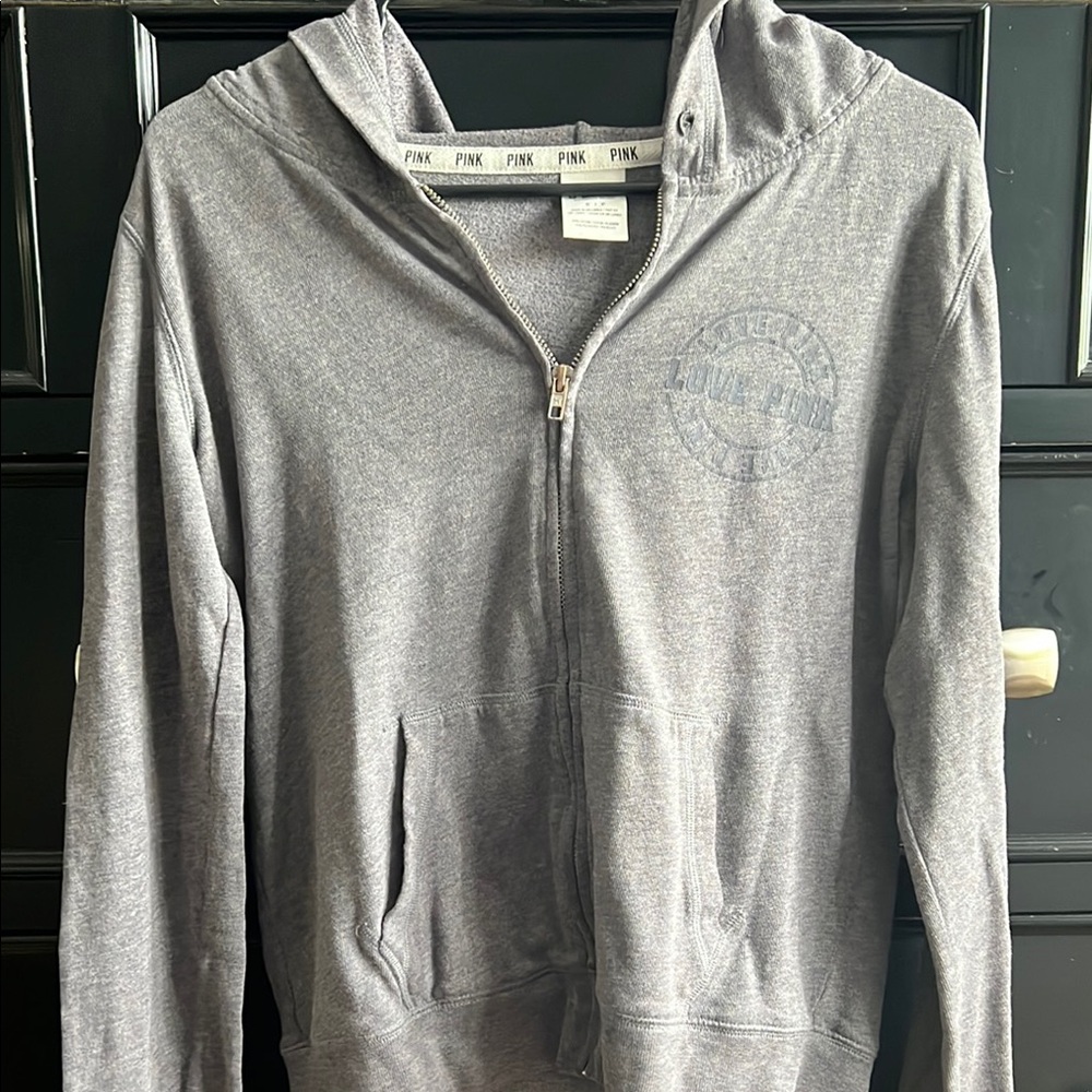 “Pink” Gray Zip-Up Hoodie